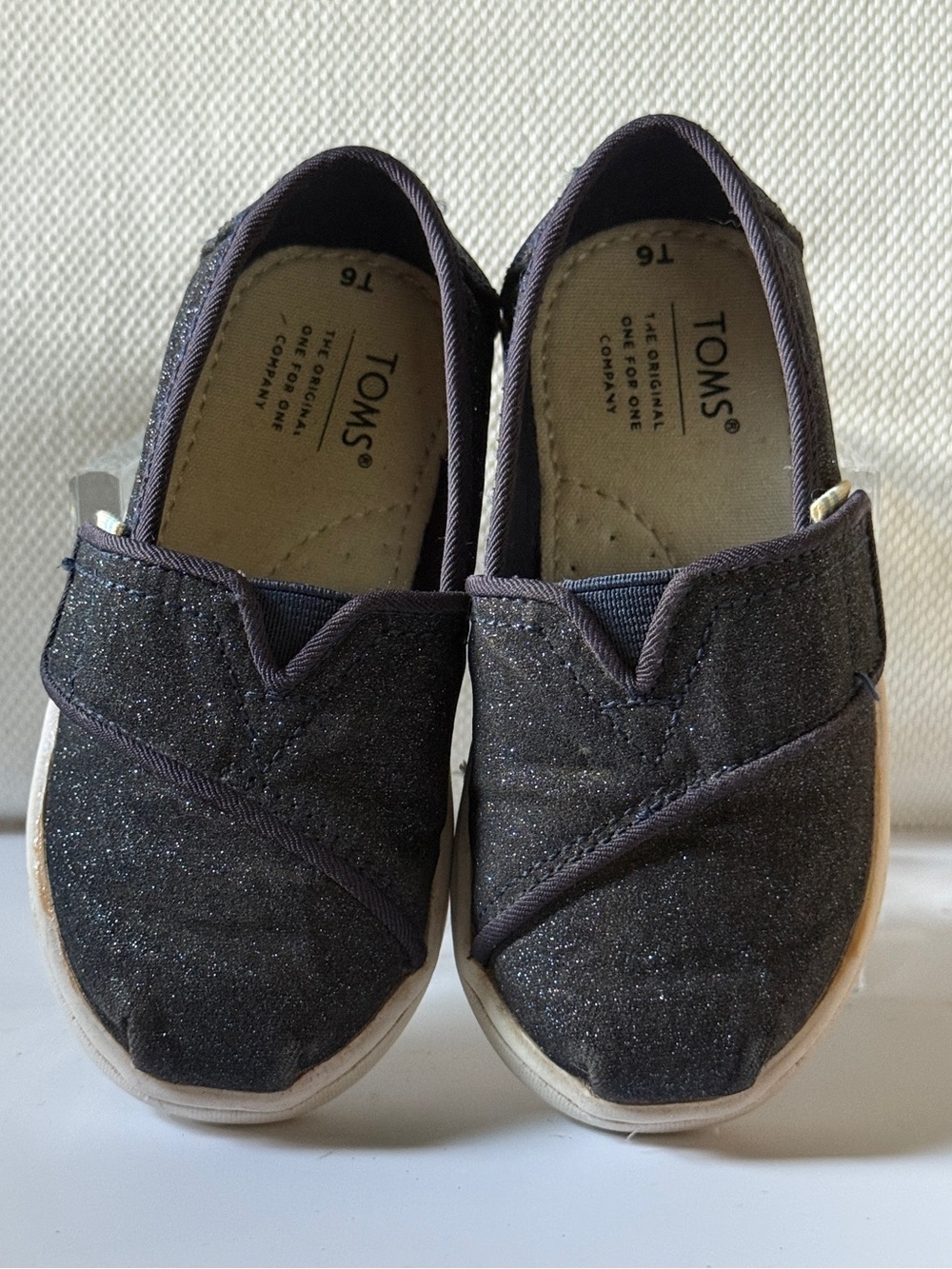 TOMS Toddler T6 Dark Metallic Midnight Glitter Slip On Alpargata Flat Shoes